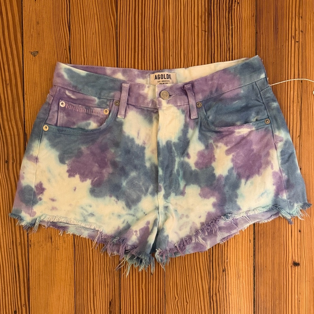 Agolde Women's Purple and Blue Tie-Dye Jean Shorts